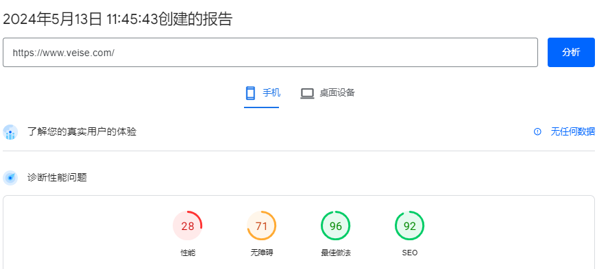 Google PageSpeed Insights 插件 移动端SEO评分92分。
